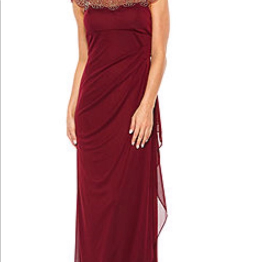 DJ Jaz Cap Sleeve Beaded Neck Evening Gown